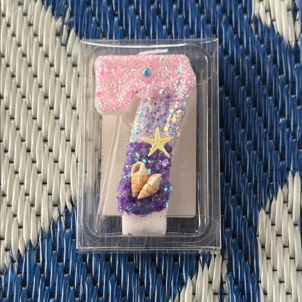 NWT Birthday Candles Pink Purple Number 7 Conchs Starfish Pearls Mermaid Party